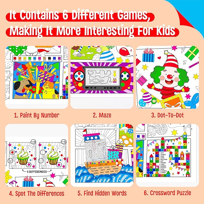 Birthday Coloring Poster, Large Coloring Activity Paper 75” x 31” Jumbo Size Paper DIY Painting Drawing Banner/Tablecloth for School, Birthday Parties, Versatile Wall Decor