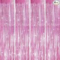 Pink Backdrops Curtains Party Decorations, Tinsel Streamers Birthday Decoration for Women Sweet 16, Photo Booth Props for Princess, Wedding, 4Pack 3.28X6.56Ft