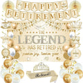 Roetyce Retirement Party Decorations Women, Champagne Gold Happy Retirement Banner Backdrop Balloons Hanging Swirls for Coworker, Gold Lengend Has Retired Sash & Crown, Office Retired Background