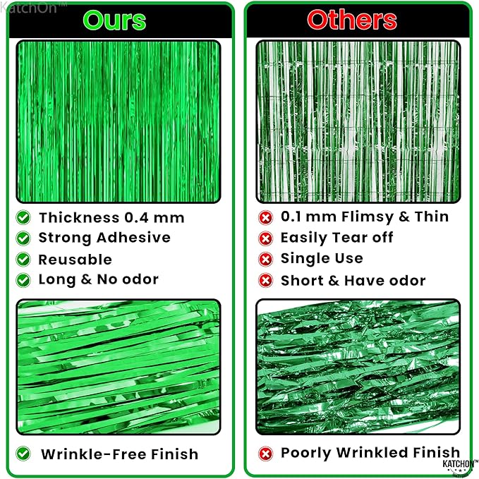 KatchOn, Green Streamers - 3.2x8 Ft, Pack of 2 | Green Backdrop for Dinosaur Birthday Decoration | Door Streamers for Jungle, Safari Party, Cinco De Mayo Decorations | Graduation Decorations 2026