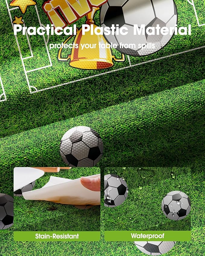 Pureegg Soccer Party Decorations 2026 Plastic Tablecloth Disposable 10 Pack, Rectangle Table Cover 54 x 108 Inch, Plastic Table Cloth for Soccer Birthday Party, Green and White Soccer