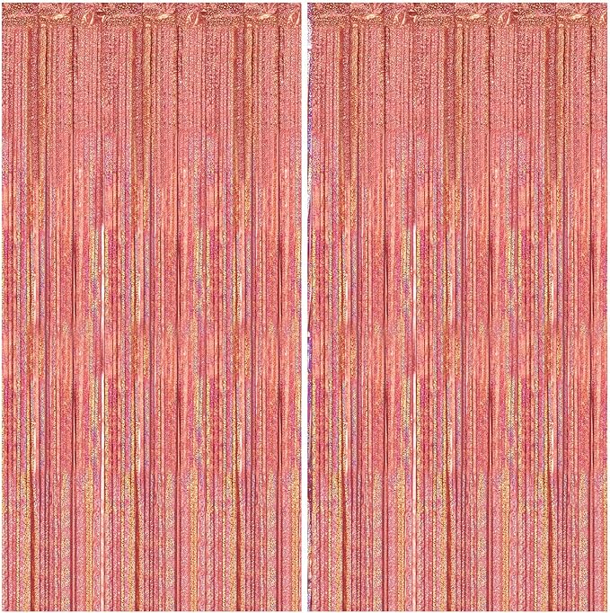 2 Pack 3.3 x 8.2 ft Tinsel Foil Fringe Backdrop Curtain, Upgraded Rose Gold Glitter Metallic Streamers, Party Photo Curtains Backdrop for Birthday Wedding Bride Prom Bachelorette Party Decor