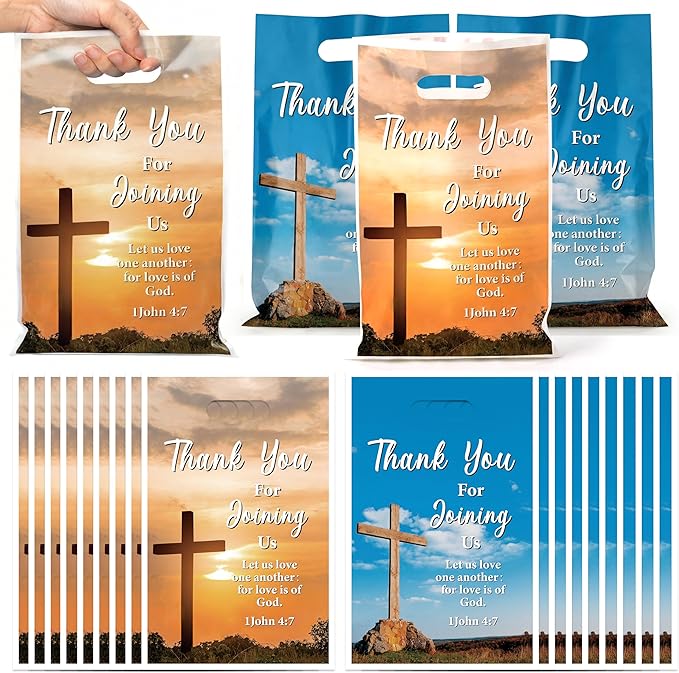 50Pcs Welcome to Our Church Party Favor Bags Religious Church Goodie Candy Treat Gift Bag, Christian Cross Party Decoration for VBS Sunday School Bible Verse Jesus Birthday Party Supplies