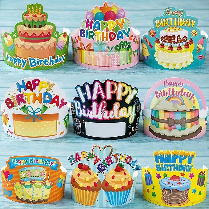 ceiba tree Birthday Crowns for Kids Classroom 36Pcs School Family Colorful Happy Birthday Hats VBS Party Supplies