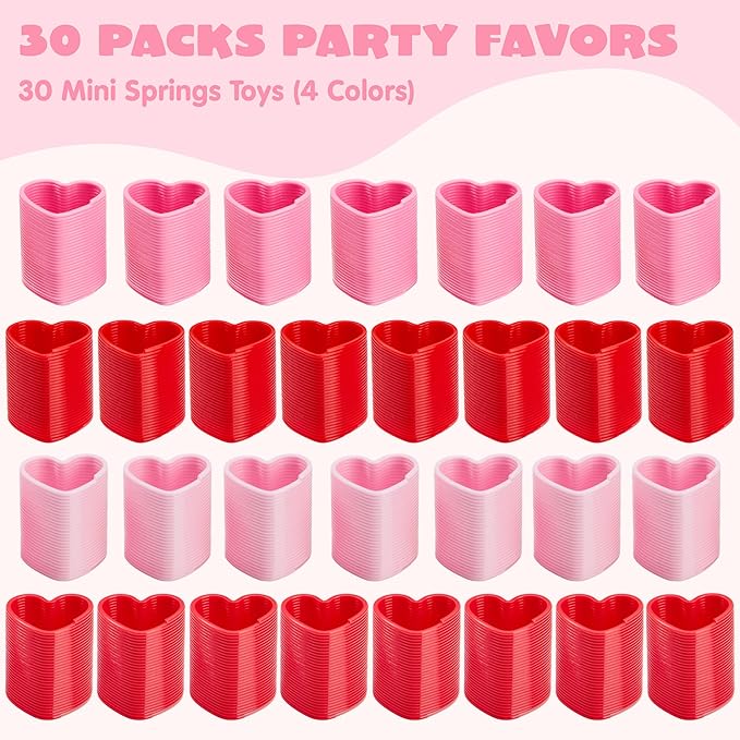 JOYIN 30 Packs Valentine’s Day Party Favors with Mini Springs Toys, Multi-Color Heart Coil Springs Toys, Stress Relief Fidget Toys for Kids Classroom Exchange, School Prize and Goodie Bag Stuffers