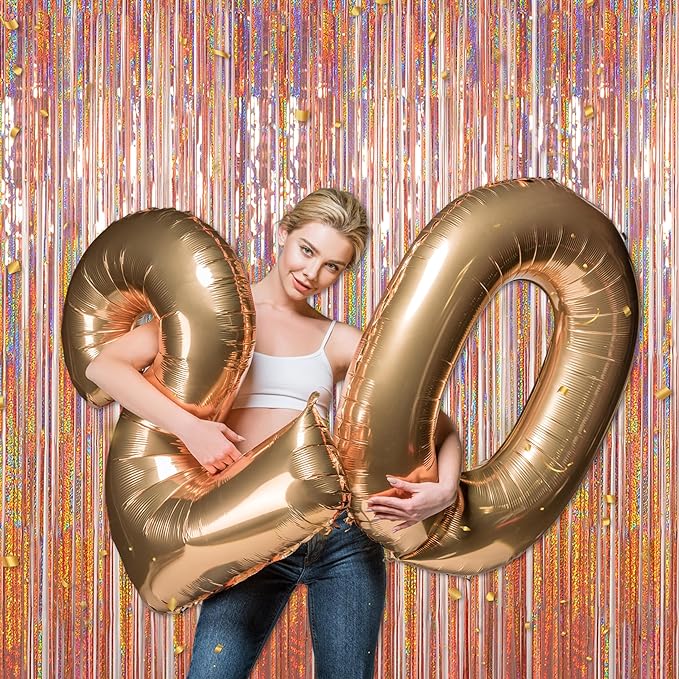 Foil Fringe Backdrop, Melsan 2 Pack 3.2 ft x 8.2 ft Tinsel Foil Fringe Curtains, Sparkle Fringe Curtains for Bachelorette Party Decorations Photo Background Decoration, Rose Gold