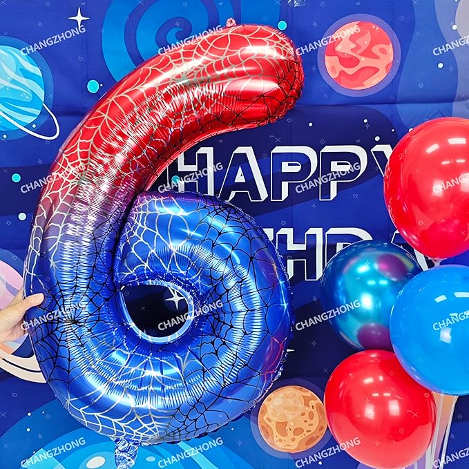 40 Inch Red and Blue Spider Theme Large Number 0 Balloon Giant Foil Birthday Balloon For Children's Birthday Spider Theme Party Decorations Baby Shower Decorations
