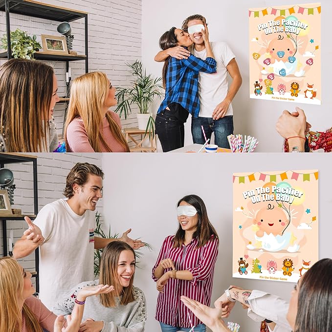 Baby Shower Games Party Favors, Pin The Pacifier on The Baby Games, BabyShower Favors Birthday Party Supplies for Girl Boy - 48 Guests