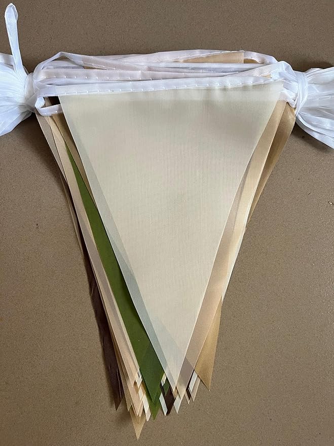 32Meters 105ft Brown Olive Green Party Bunting Banner Cream Ivory Beige Fabric Pennant Champagne Khaki Triangle Flags, Neutral Decorations for Boho Tan Rustic Birthday Baby Shower Wedding Decor