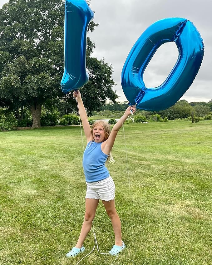 40 Inch Metallic Blue Number 0 Balloon, Giant Number 0 Balloons for 10th 20th 30th 40th Birthday Decorations, Party Supplies for Baby Boy Girl, Metallic Blue Party Decor