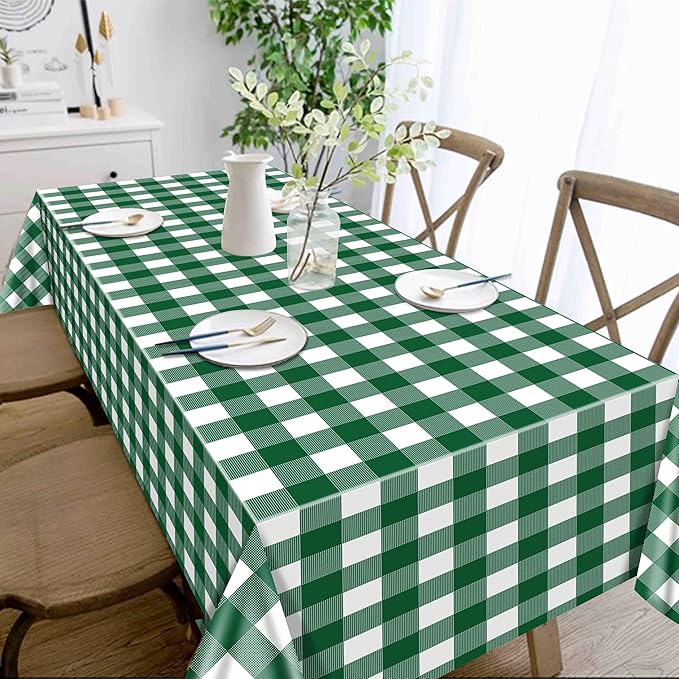 4 Pack Green Gingham Tablecloths, Green and White Checkered Tablecloths 86.6 x 51.2 Inches Gingham Table Covers Rectangular Waterproof Picnic Table Covers for Birthday Party Holiday Outdoor Supplies