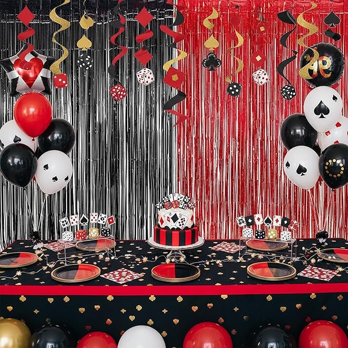 Foil Fringe Curtain Party Decorations - Black Red Metallic Tinsel Backdrop Party Steamers Curtains for Stranger/Boy/Men/Birthday/Prom/Bachelorette/Holidays Parties Decorations