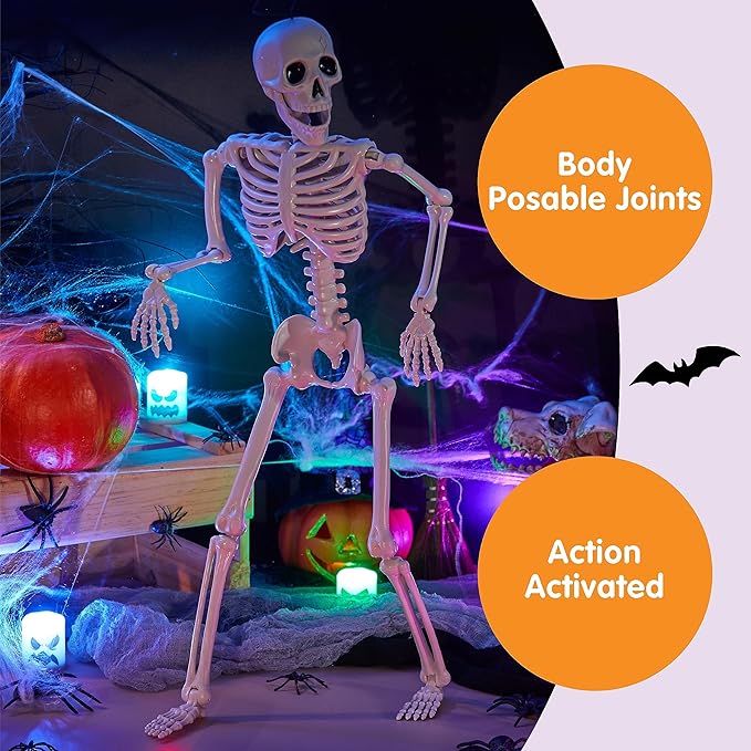 JOYIN 12 PCS 16" Halloween Skeleton Decor, Full Body Movable Stayable Joints Plastic Skeleton, Posable Hanging Skeletons for Halloween Decoration Indoor Outdoor, Graveyard Yard Party Decor