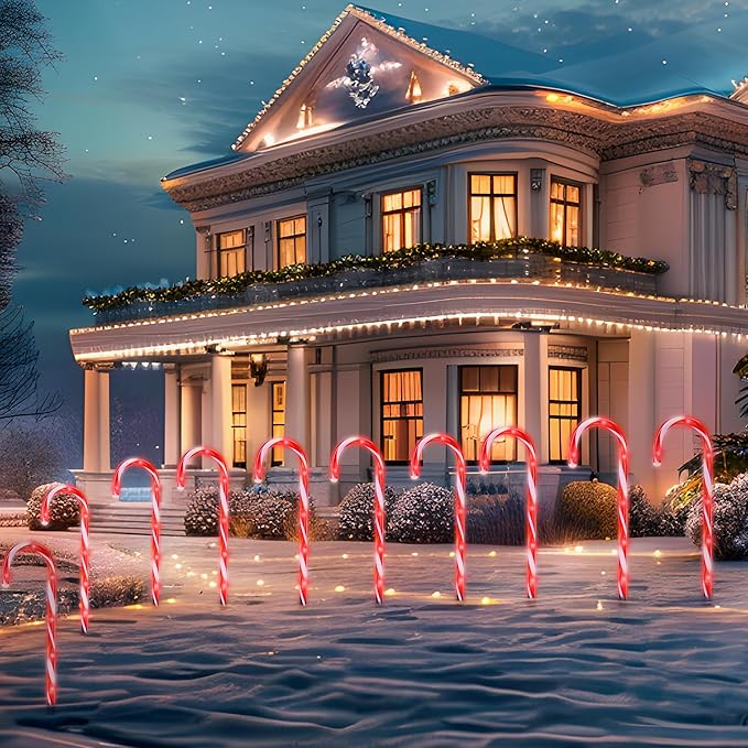 Joiedomi 12 Pcs Christmas Candy Cane Pathway Markers Lights, 17” Stakes Lights with Red, Waterproof Outdoor Decorations for Holiday Xmas Indoor,Yard, Walkway, Lawn, Garden Decor