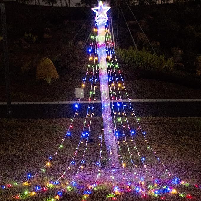 PUHONG Christmas Decoration Outdoor Star String Lights, 16.4Ft Christmas Tree Toppers Lights 320 LED 8 Modes with 12" Lighted Star for Halloween Christmas New Year Holiday Birthday (Multicolored)