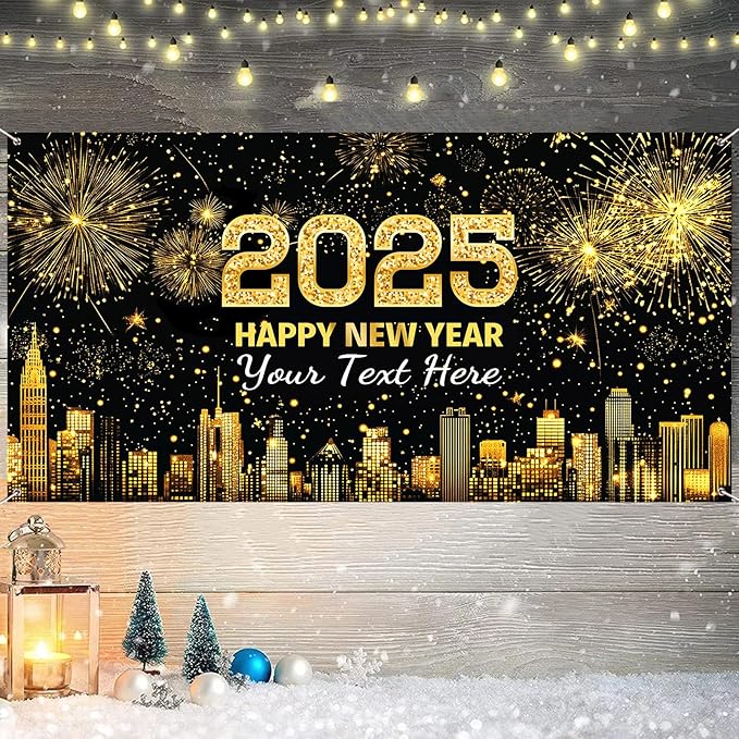 Custom Happy New Year Banner 2025 Personalized New Years Backdrop and Signs New Years Eve Party Supplies Indoor Outdoor Decorations 2025 Gifts Style 32