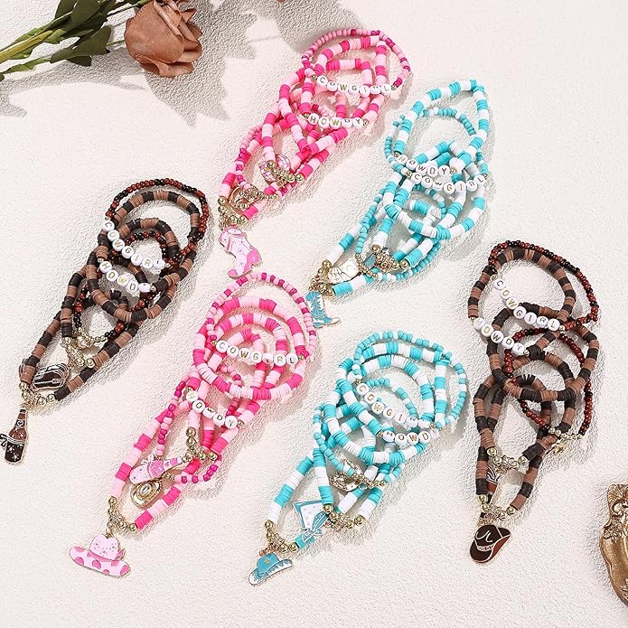 Cooluckday 36 Pcs Holiday Heishi Surfer Bracelets for Women Bulk Easter Mother's Day Christmas St. Patrick's Day Mardi Gras Bracelet Stackable Stretch Friendship Bracelets Set