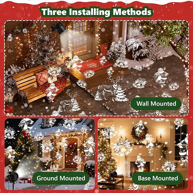 Christmas Projector Lights Outdoor, 3D Dynamic Christmas Light Projector Outdoor Christmas Lights, Landscape Decorative Lighting Waterproof for Yard Wall Holiday Xmas New Year Decorations