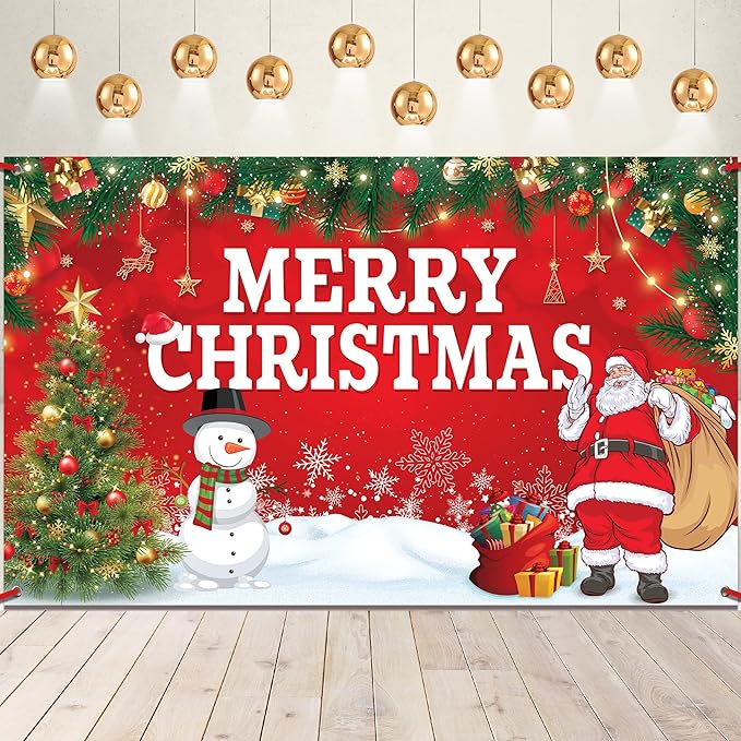 KatchOn, Merry Christmas Banner for Christmas Decorations - XtraLarge, 72x44 Inch | Xmas Backdrop for Holiday Party Decorations
