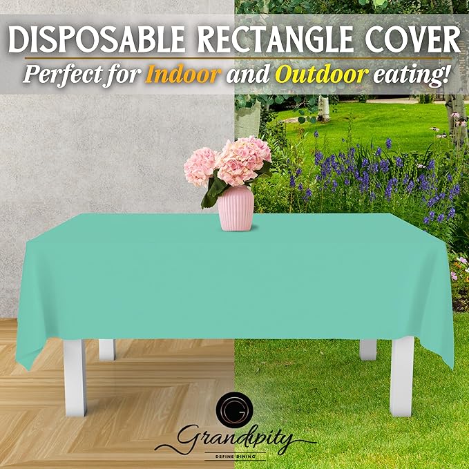 Grandipity 12 Pack Premium Disposable Plastic Tablecloth 54 Inch. x 108 Inch. Decorative Rectangle Table Cover - Aqua