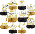 10PCS Graduation Decorations Class of 2025 Centerpieces, Congrats Grad Honeycomb Table Toppers for Graduation Party Favors, 2026 Graduation Party Decorations (10PCS, White & Gold)
