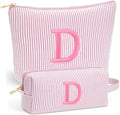 Travel Essentials - Portable Travel Makeup Bag Set for Women, Custom Portable Initial Travel Toiletry Bag, Makeup Pouch Organizer Cosmetic Bag Birthday Gifts for Women, Light Pink Letter D