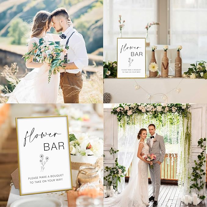 Flower Bar Sign for Wedding, 8"X 11" Gold Frame Wood Wedding Sign, Flower Bar Supplies, Bridal Shower Signage, Engagement Party Decorations, Bridal Shower Party Favors for Ceremony and Reception-11