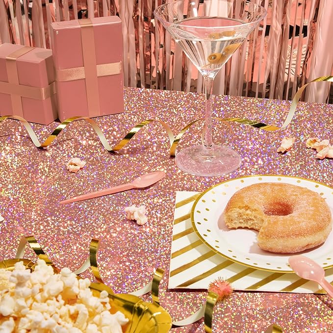 4 pcs Rose Gold Holographic Table Cloth 40" x 108" Shiny Bachelorette Party Decorations Plastic Laser Sparkly Tablecloth Glitter Table Decor for Wedding Anniversary Event Birthday Party Supplies