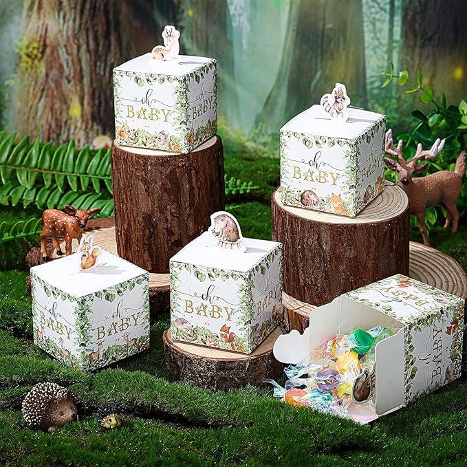 Didaey 48 Pcs Woodland Baby Shower Favor Boxes Small Animal Paper Treat Boxes Cute Woodland Forest Animals Themed Baby Shower Party Decorations for Candy Gift Bags Birthday Party Favors