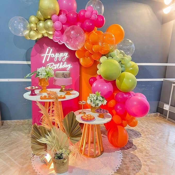 Tropical Hawaiian Balloons Arch Garland Kit, Olive Green and Hot Pink Orange Gold Balloons for Kids Hawaii Summer Beach Luau Aloha Pool Birthday Flamingo Baby Shower Party Decorations Supplies