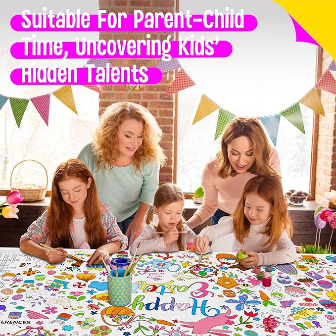 Easter Coloring Poster, Large Coloring Activity Paper 75” x 31” Jumbo Size Versatile Paper DIY Painting Drawing Banner/Tablecloth for School, Spring Theme Parties, Wall Decor