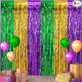 6 Pack 3.3Ft x 6.6Ft Mardi Gras Wavy Foil Fringe Curtain Backdrop Decorations, Purple Gold Green Metallic Tinsel Foil Streamers Curtain Photo Background for Mardi Gras Carnival Wedding Birthday Party