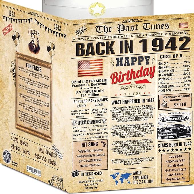 84th Birthday Card for Women Men- Back In 1942 Card - 84th HAPPY BIRTHDAY cards for Him Her - Vintage 84th birthday gifts JUMBO size 84th birthday decorations for husband wife - gift for 84 year old