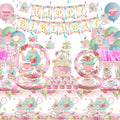 KEFAN Tea Birthday Party Decorations, Tea Theme Party Tableware Supplies including HAPPY BIRTHDAY Banner, Plates, Cups, Napkins, Tablecloth, Balloons for Girls Birthday Party, Serves 20