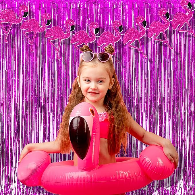 BRAVESHINE Hot Pink Tinsel Foil Fringe Curtains - 2Pcs 3.2x8.2ft Metallic Party Streamers Backdrop for Valentines Girl Birthdays Bridal Shower Bachelorette Engagement Hawaiian Luau Party Decorations