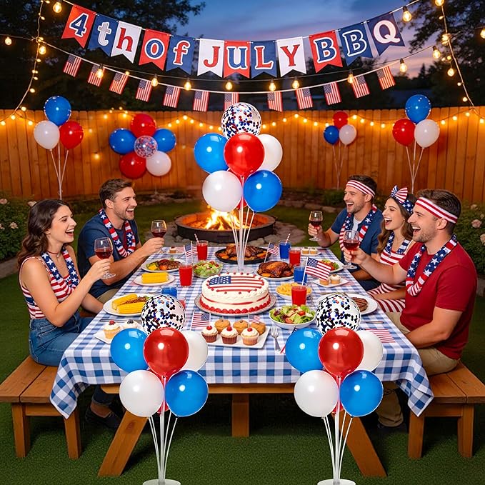 JOYYPOP Balloon Centerpiece Kit for Table 4 Sets Balloon Stand with 40 Red White Blue Confetti Balloons Patriotic Table Decorations for Graduation Memorial Day Flag Day Election Party