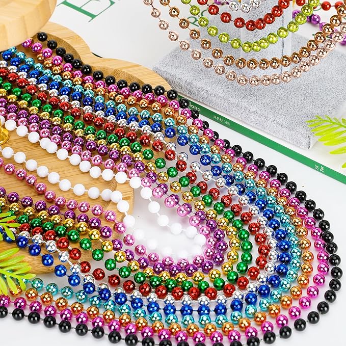 15PCS Mardi Gras Beads, Metallic 15 Kinds Beads Necklace Party Favors, 33" Colorful Mardi Gras Necklace Accessories Bulk, Festival Parade Throw Decorations for Wedding Birthday Celebrations