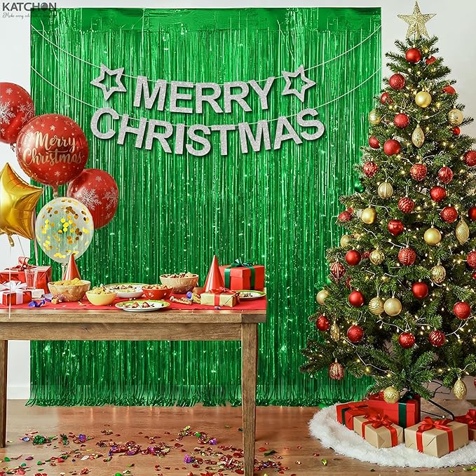 KatchOn, Green Streamers - Pack of 2 | St Patricks Day Streamers, Fringe Backdrop Curtain for St Patricks Day Decorations | Ramadan, Jungle Party Dinosaur Birthday, Safari Party Decorations, Football