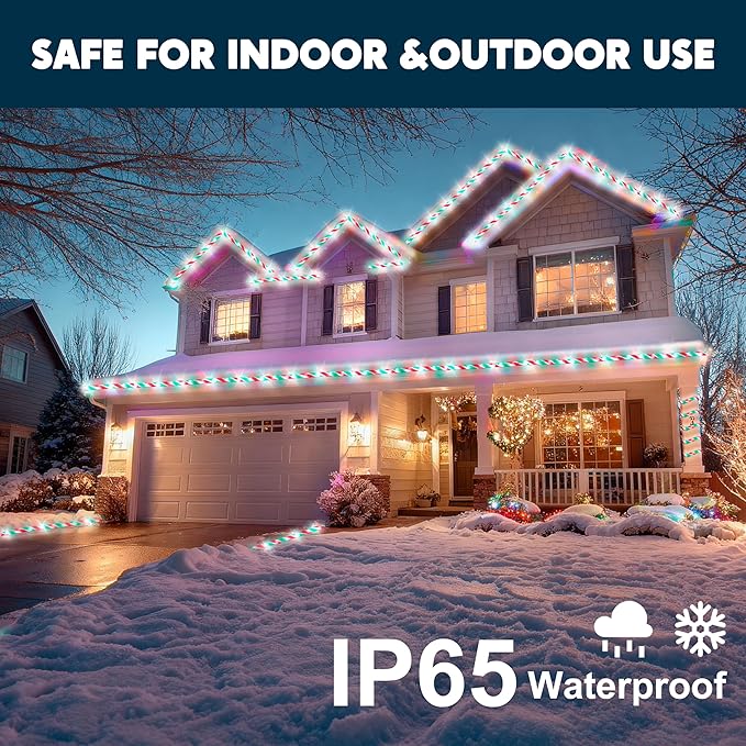 Joiedomi 40FT LED Candy Cane Rope Lights, Waterproof Outdoor 360 LED Christmas Decor Lights for Garden Yard Party Xmas Christmas Holiday Decorations (Red & Green & Cool White)