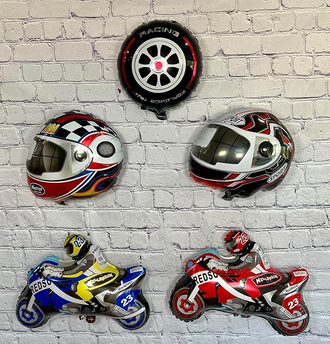 Motorcycle Dirt Bike and Helmet Balloons | Birthday Party Supplies and Decorations | Birthday Parties Celebration Baby Shower Gender Reveal
