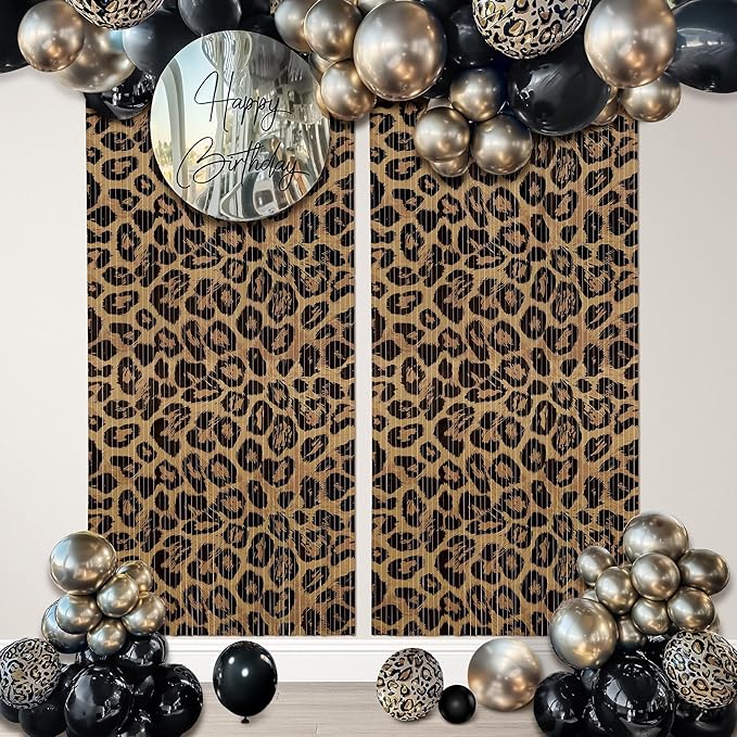 2 Pack Cheetah Backdrop Party Decorations Leopard Print Fringe Backdrop Foil Fringe Birthday Decorations for Wild Party Decor for Birthday, Bachelorette Photo Booth