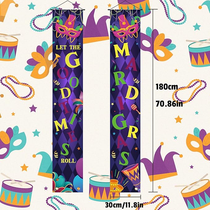 OHOME Mardi Gras Decorations - Masquerade Party Porch Banner | Mardi Gras Decorations for Indoor Outdoor Outside - New Orleans Party Holiday Hanging Backdrop Sign Favors Supplies for Home Wall Door