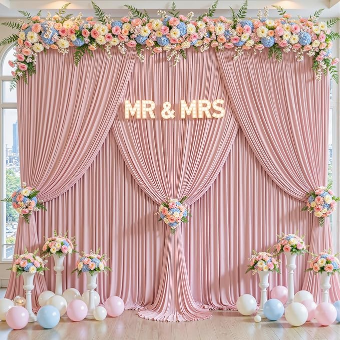 Rose Backdrop Curtains-Wrinkle-Free Polyester Photography Drapes Party Curtain Background for Baby Shower Wedding Decorations- 16 X10FT