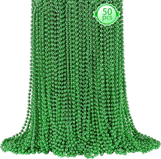 SHAOQINLIN 50 PCS St. Patricks Day Beads Necklace, 33" Green Mardi Gras Beads Christmas Necklaces Irish Saint Patricks Necklaces for St. Patrick's Day Mardi Gras Parade Throws Birthday Party Favors