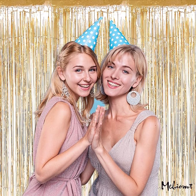 4 Pack Champagne Gold Fringe Curtain Backdrop, 3.2Ft x 6.6Ft Metallic Tinsel Foil Fringe Streamers Curtains Background for Photo Booth Birthday Baby Shower Party Thanksgiving Christmas Decorations