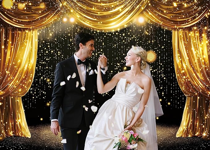 Black Gold Backdrop Black Gold Curtains Glitter Spots Theater Stage Photography Background Adults Kids VIP Carnival Graduation Prom New Year Birthday Party Decorations Banner Photo Props (7x5FT)