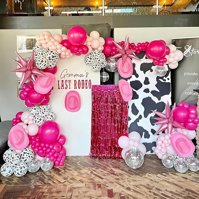 Cowgirl Balloon Arch Kit Cow Print Balloons Hot Pink Light Pink Pearl Sand White Party Balloon Garland for Last Rodeo Bachelorette Decorations Western Lets Go Girls Baby Shower Birthday Decor