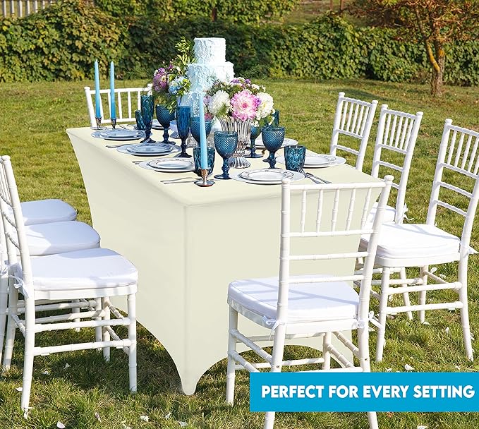 Utopia Kitchen Spandex Tablecloth 2 Pack [4FT, Ivory] Tight, Fitted, Washable and Wrinkle Resistant Stretch Table Cloth Rectangle Cover for Trade Show, Weddings & Parties [48Lx30Wx30H Inch]