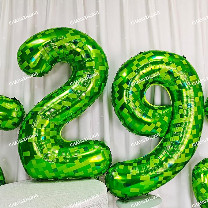 40 inch giant Green pixel miner game number 0 balloon Large mining theme foil balloon 0-9 Suitable for pixel game parties children's birthdays party anniversary celebrations baby shower decoration