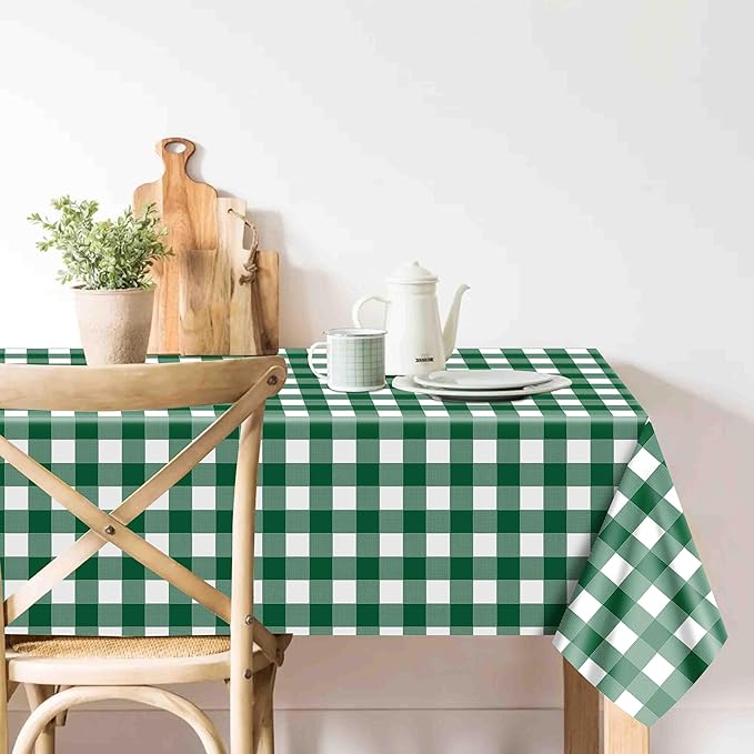 4 Pack Green Gingham Tablecloths, Green and White Checkered Tablecloths 86.6 x 51.2 Inches Gingham Table Covers Rectangular Waterproof Picnic Table Covers for Birthday Party Holiday Outdoor Supplies